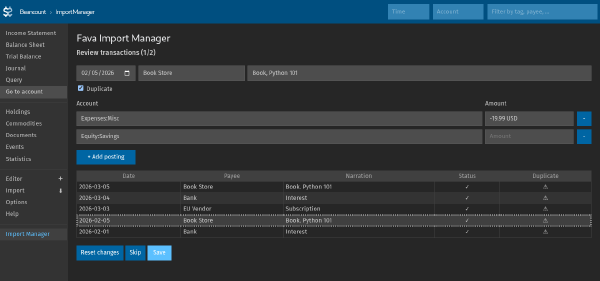 Fava Import Manager - reviewing data
